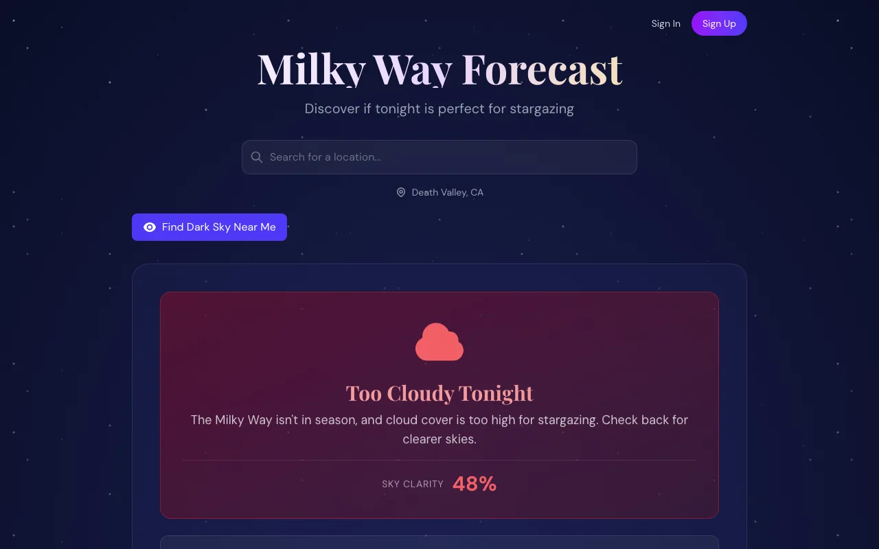 Screenshot of Milky Way Forecast